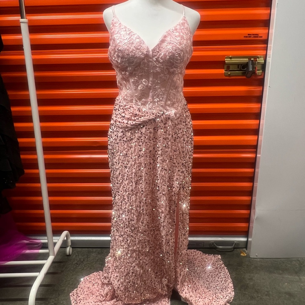 WEDDING BELLES NEW YORK Gold Pink Sequin Maxi Gown